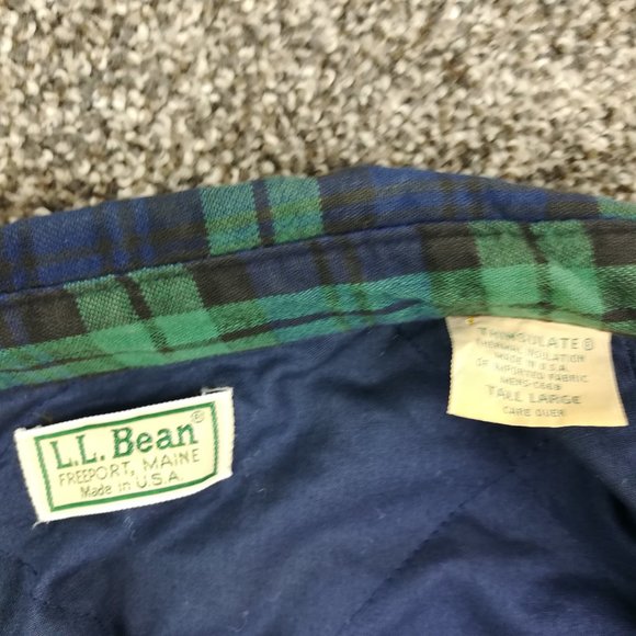 VTG LL Bean Jacket Thinsulate Flannel Quilted Blackwatch Plaid Mens Large Tall - Picture 4 of 9